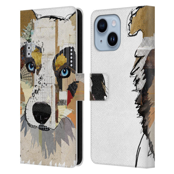 Michel Keck Dogs 3 Australian Shepherd Leather Book Wallet Case Cover For Apple iPhone 14 Plus