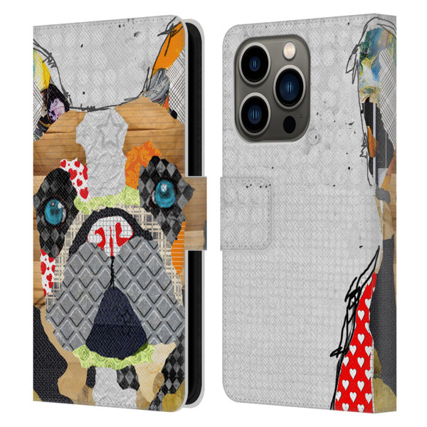 Michel Keck Dogs 3 French Bulldog Leather Book Wallet Case Cover For Apple iPhone 14 Pro