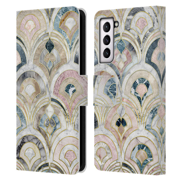 Micklyn Le Feuvre Marble Patterns Art Deco Tiles In Soft Pastels Leather Book Wallet Case Cover For Samsung Galaxy S21 5G