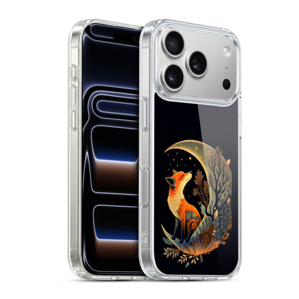JK Stewart Art Fox On Crescent Moon Soft Gel Case for Apple iPhone 17 Pro