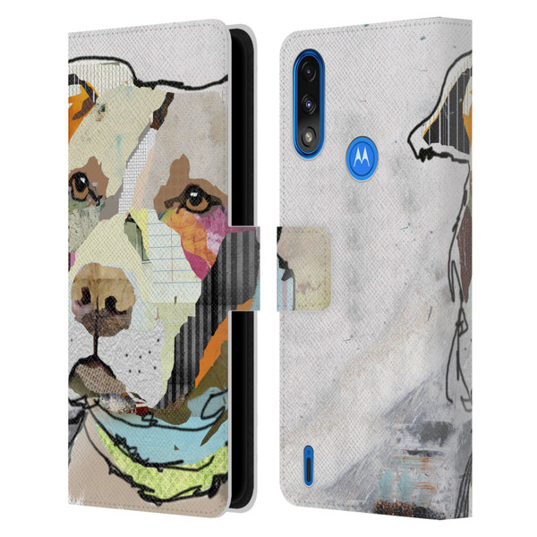 Michel Keck Dogs 3 Pit Bull Leather Book Wallet Case Cover For Motorola Moto E7 Power / Moto E7i Power