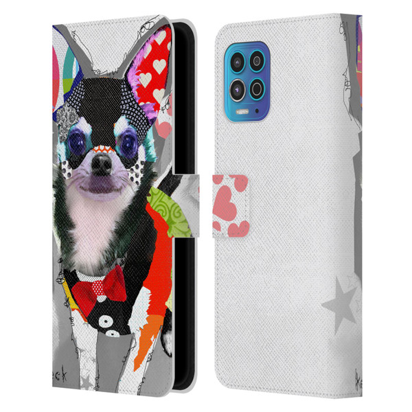Michel Keck Dogs 3 Chihuahua Leather Book Wallet Case Cover For Motorola Moto G100