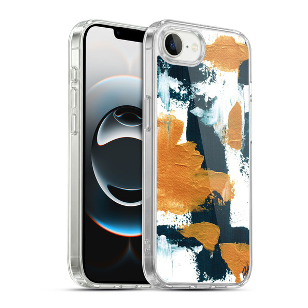 Haley Bush Pattern Painting Abstract Navy Gold White Soft Gel Case for Apple iPhone 16e / Apple iPhone 17e & MagSafe