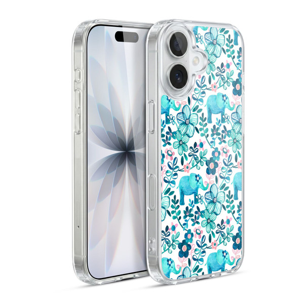 Micklyn Le Feuvre Patterns 2 Dusty Pink White And Teal Elephant Soft Gel Case for Apple iPhone 17
