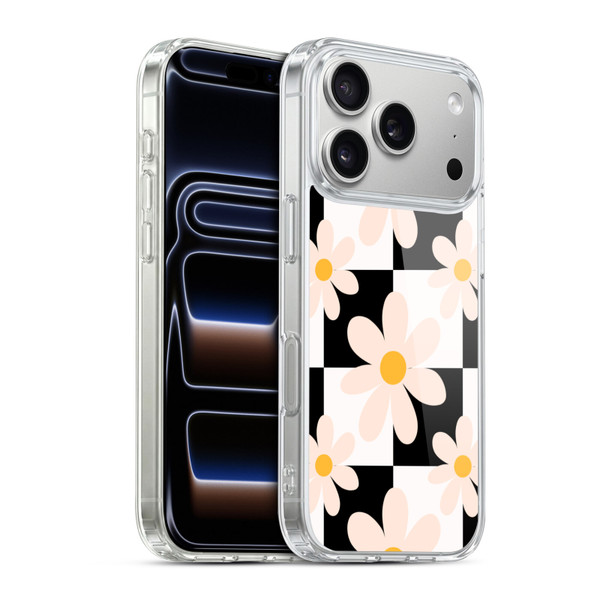 Gabriela Thomeu Retro Black & White Checkered Daisies Soft Gel Case for Apple iPhone 17 Pro