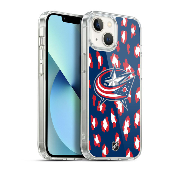 NHL Columbus Blue Jackets Leopard Pattern Soft Gel Case for Apple iPhone 13