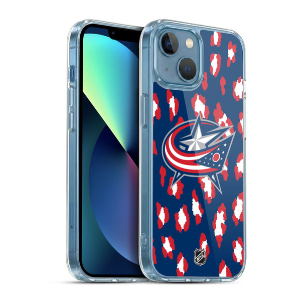 NHL Columbus Blue Jackets Leopard Pattern Soft Gel Case for Apple iPhone 13 Mini & MagSafe