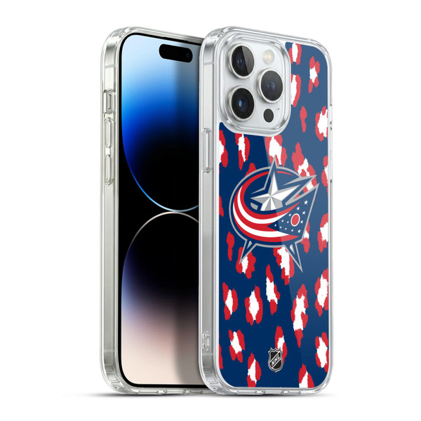 NHL Columbus Blue Jackets Leopard Pattern Soft Gel Case for Apple iPhone 13 Pro Max & MagSafe