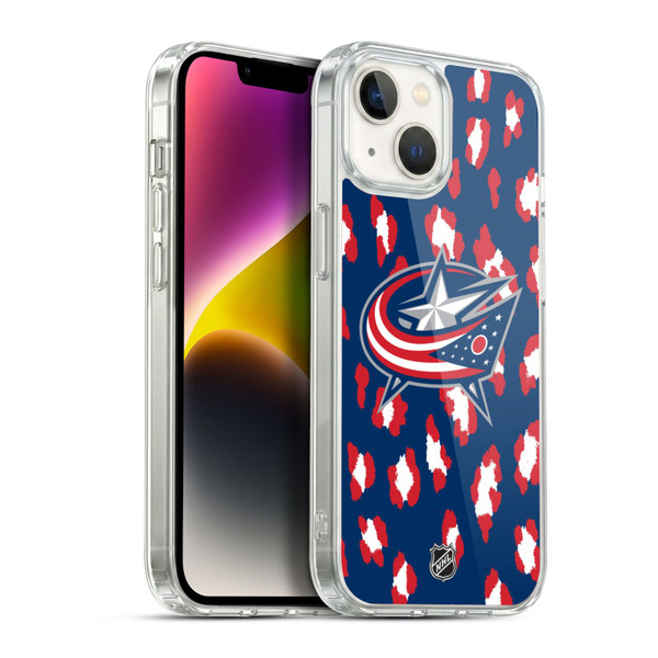 NHL Columbus Blue Jackets Leopard Pattern Soft Gel Case for Apple iPhone 14