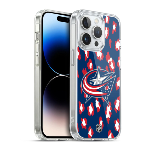 NHL Columbus Blue Jackets Leopard Pattern Soft Gel Case for Apple iPhone 14 Pro & MagSafe