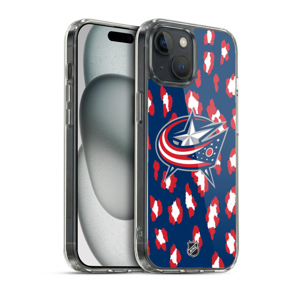 NHL Columbus Blue Jackets Leopard Pattern Soft Gel Case for Apple iPhone 15 & MagSafe