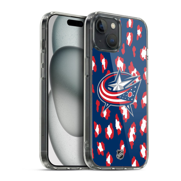 NHL Columbus Blue Jackets Leopard Pattern Soft Gel Case for Apple iPhone 15 Plus & MagSafe