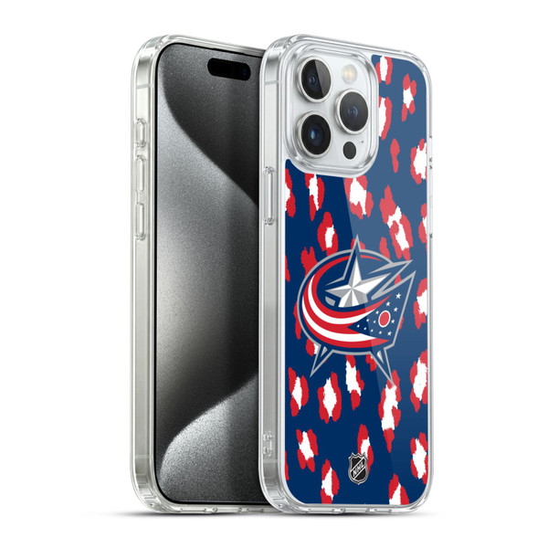 NHL Columbus Blue Jackets Leopard Pattern Soft Gel Case for Apple iPhone 15 Pro Max & MagSafe