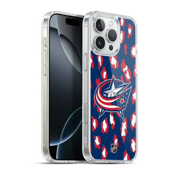 NHL Columbus Blue Jackets Leopard Pattern Soft Gel Case for Apple iPhone 16 Pro Max & MagSafe