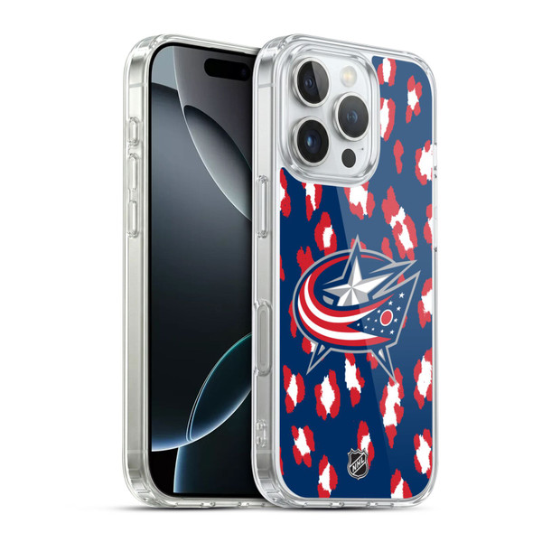 NHL Columbus Blue Jackets Leopard Pattern Soft Gel Case for Apple iPhone 16 Pro & MagSafe