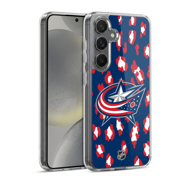 NHL Columbus Blue Jackets Leopard Pattern Soft Gel Case for Samsung Galaxy S24 5G & MagSafe
