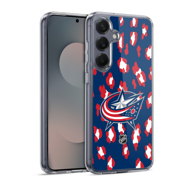 NHL Columbus Blue Jackets Leopard Pattern Soft Gel Case for Samsung Galaxy S25 & MagSafe