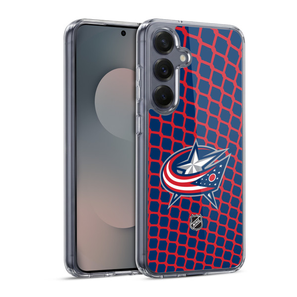 NHL Columbus Blue Jackets Net Pattern Soft Gel Case for Samsung Galaxy S25 & MagSafe