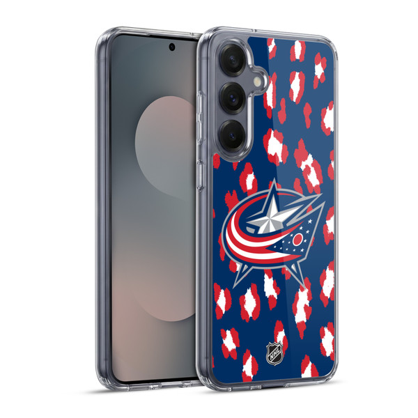 NHL Columbus Blue Jackets Leopard Pattern Soft Gel Case for Samsung Galaxy S25+ & MagSafe