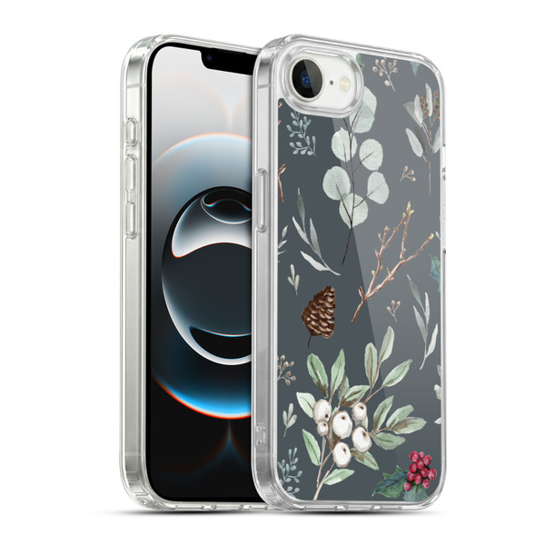Anis Illustration Floral Pattern Christmas Eucalyptus Blue Soft Gel Case for Apple iPhone 16e / Apple iPhone 17e & MagSafe