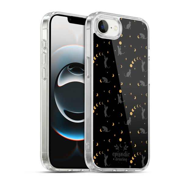 Episodic Drawing Spooky Patterns Black Cat Soft Gel Case for Apple iPhone 16e / Apple iPhone 17e & MagSafe