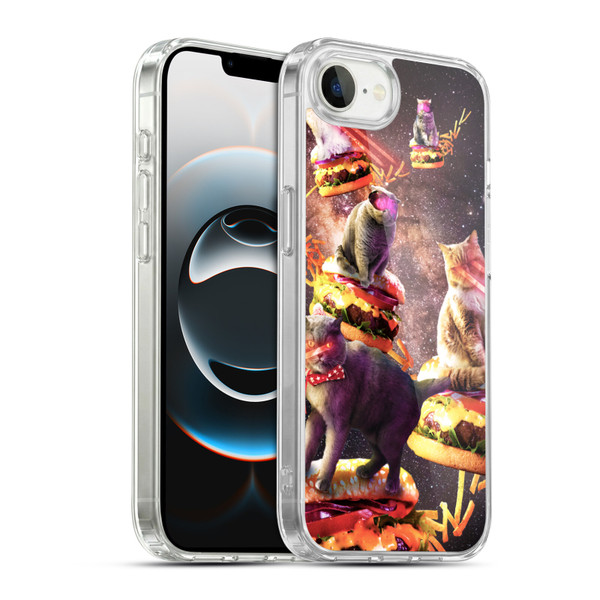 Random Galaxy Space Cat Burger & Fries Soft Gel Case for Apple iPhone 16e / Apple iPhone 17e & MagSafe