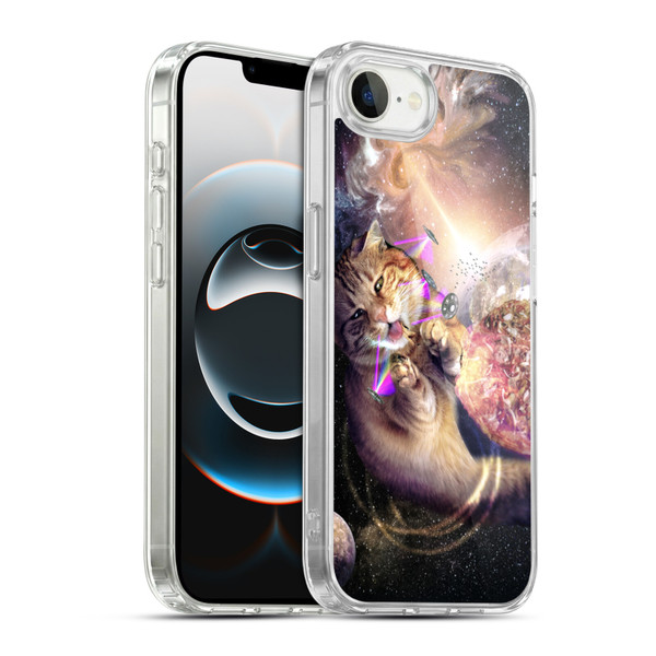 Random Galaxy Space Cat Reaching Big Pizza Soft Gel Case for Apple iPhone 16e / Apple iPhone 17e & MagSafe