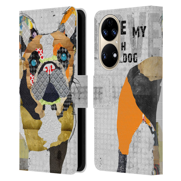 Michel Keck Dogs 4 French Bulldog Leather Book Wallet Case Cover For Huawei P50