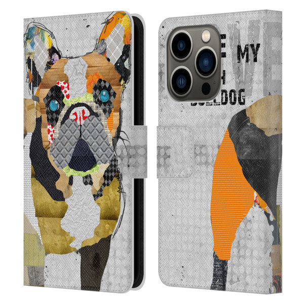 Michel Keck Dogs 4 French Bulldog Leather Book Wallet Case Cover For Apple iPhone 14 Pro