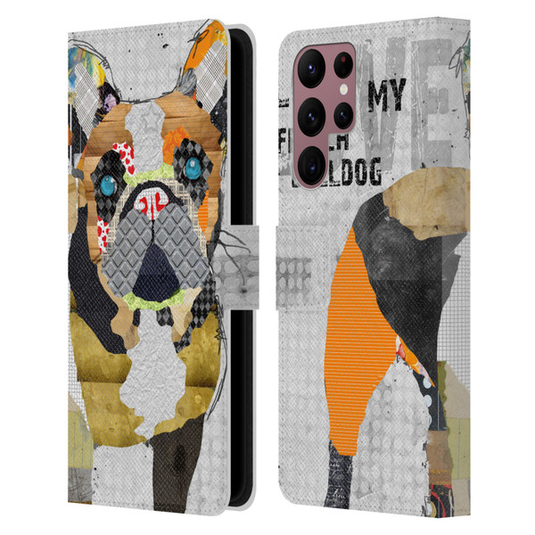 Michel Keck Dogs 4 French Bulldog Leather Book Wallet Case Cover For Samsung Galaxy S22 Ultra 5G