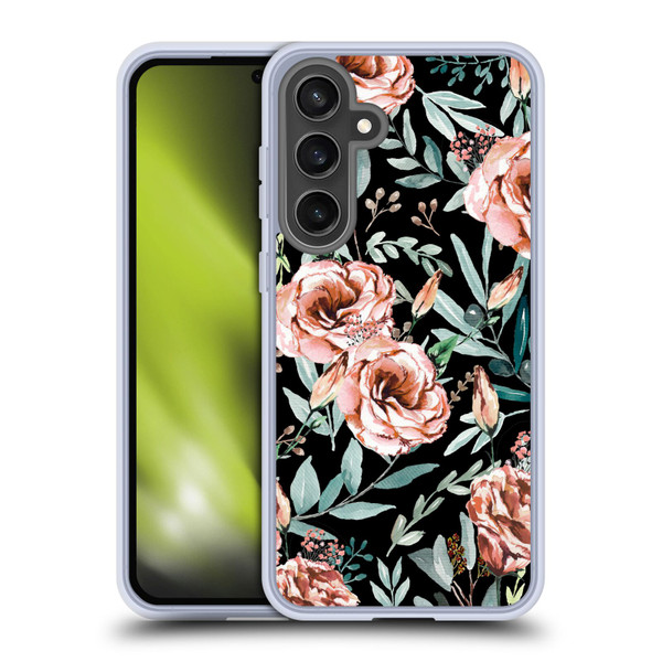 Anis Illustration Bloomers Black Soft Gel Case for Samsung Galaxy S24 FE & MagSafe