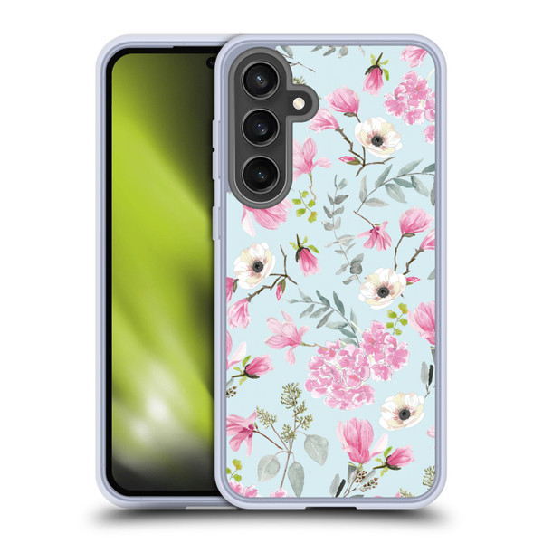 Anis Illustration Graphics Romantic Pattern Light Blue Soft Gel Case for Samsung Galaxy S24 FE & MagSafe