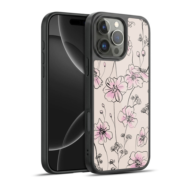 Anis Illustration Floral Pattern Wild Roses Beige Pink Gel Armour Case For Apple iPhone 16 Pro Max