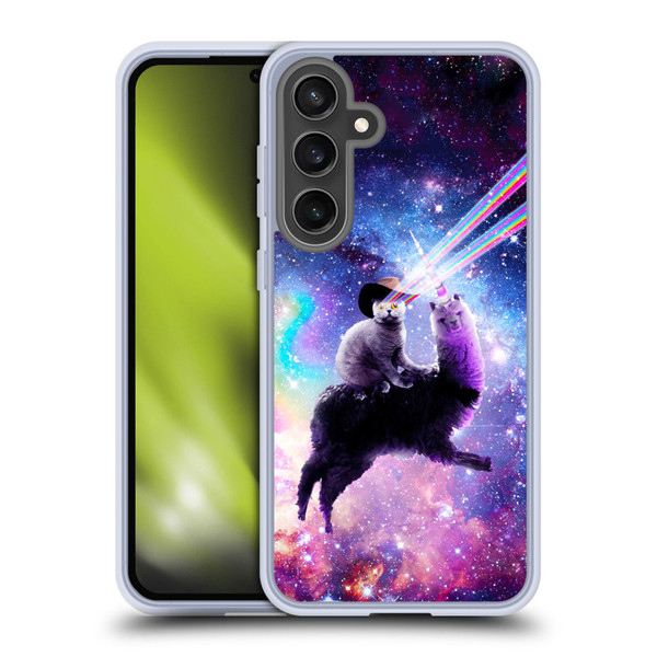 Random Galaxy Animals Laser Space Cat Riding Llama Soft Gel Case for Samsung Galaxy S24 FE & MagSafe