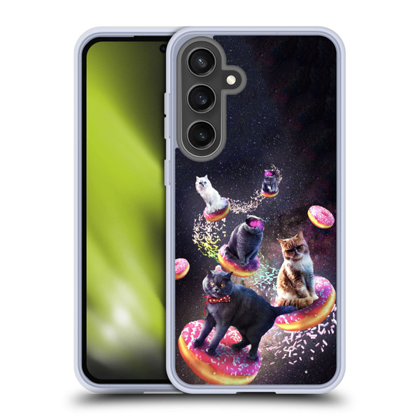 Random Galaxy Animals Space Cats Riding Donuts Soft Gel Case for Samsung Galaxy S24 FE & MagSafe