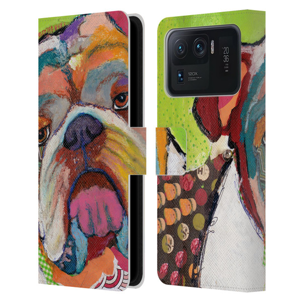 Michel Keck Dogs Bulldog Leather Book Wallet Case Cover For Xiaomi Mi 11 Ultra