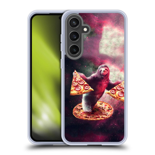 Random Galaxy Space Pizza Ride Galaxy Sloth Soft Gel Case for Samsung Galaxy S24 FE & MagSafe