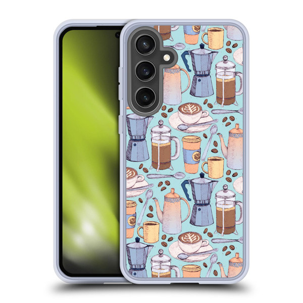 Micklyn Le Feuvre Patterns 2 Coffee Love On Blue Soft Gel Case for Samsung Galaxy S24 FE & MagSafe