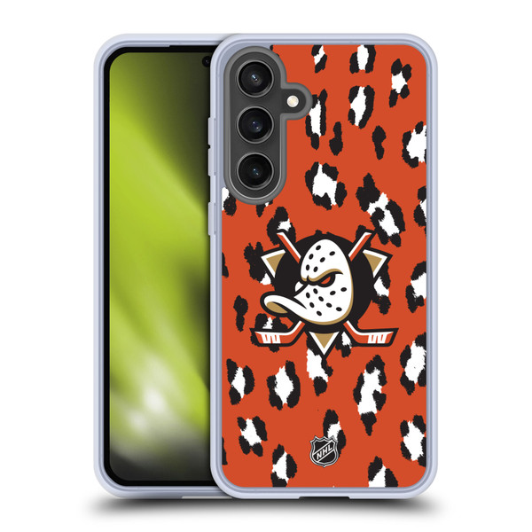 NHL Anaheim Ducks Leopard Pattern Soft Gel Case for Samsung Galaxy S24 FE & MagSafe