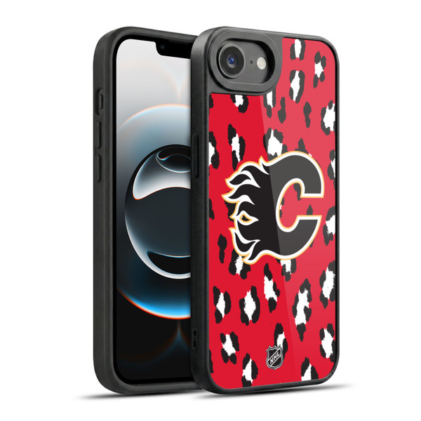 NHL Calgary Flames Leopard Pattern Gel Armour Case For Apple iPhone 16e / Apple iPhone 17e