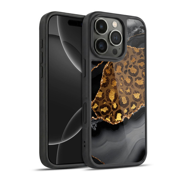 UtArt Wild Cat Marble Dark Gilded Leopard Gel Armour Case For Apple iPhone 16 Pro