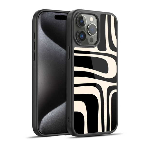 Kierkegaard Design Studio Retro Abstract Patterns Palm Springs Black Cream Gel Armour Case For Apple iPhone 15 Pro Max