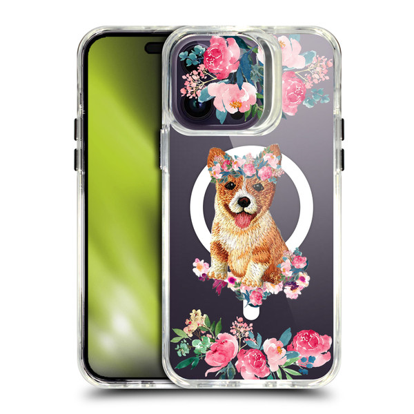 Monika Strigel Flower Collection Corgi SHOCKPROOF BUMPER CASE COMPATIBLE WITH Apple iPhone 14 Pro Max & MAGSAFE