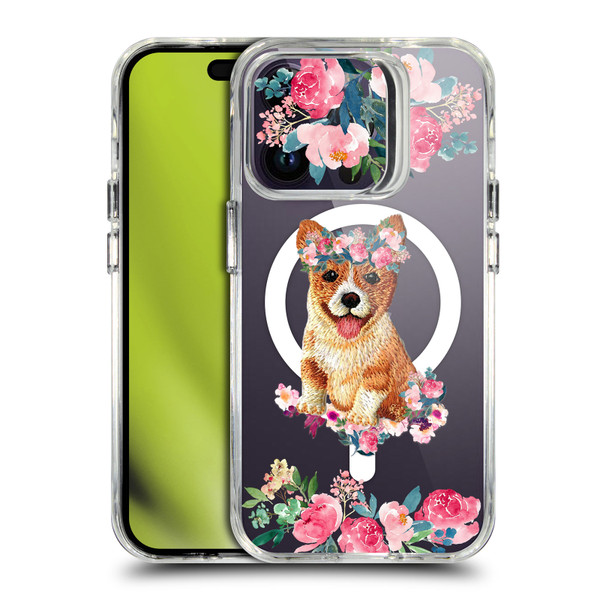 Monika Strigel Flower Collection Corgi SHOCKPROOF BUMPER CASE COMPATIBLE WITH Apple iPhone 14 Pro & MAGSAFE