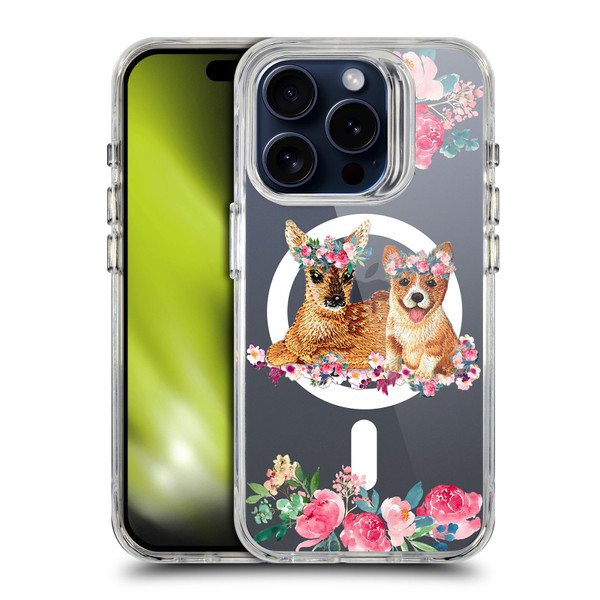 Monika Strigel Flower Collection Fawn & Corgi SHOCKPROOF BUMPER CASE COMPATIBLE WITH Apple iPhone 15 Pro & MAGSAFE