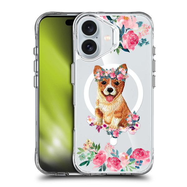 Monika Strigel Flower Collection Corgi SHOCKPROOF BUMPER CASE COMPATIBLE WITH Apple iPhone 16 & MAGSAFE