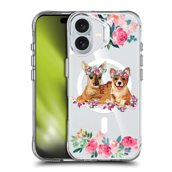 Monika Strigel Flower Collection Fawn & Corgi SHOCKPROOF BUMPER CASE COMPATIBLE WITH Apple iPhone 16 & MAGSAFE