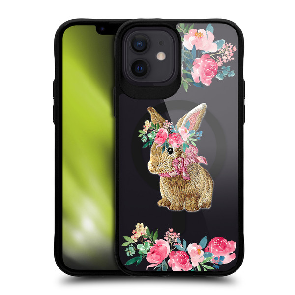 Monika Strigel Flower Collection Bunny BLACK SHOCKPROOF BUMPER CASE COMPATIBLE WITH Apple iPhone 12 / iPhone 12 Pro & MAGSAFE