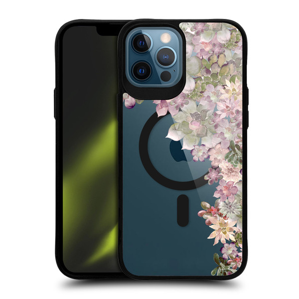 Monika Strigel Flower Collection Succulent Garden Rose BLACK SHOCKPROOF BUMPER CASE COMPATIBLE WITH Apple iPhone 12 Pro Max & MAGSAFE
