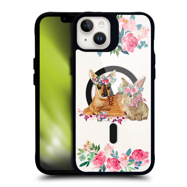 Monika Strigel Flower Collection Fawn & Bunny BLACK SHOCKPROOF BUMPER CASE COMPATIBLE WITH Apple iPhone 14 Plus & MAGSAFE